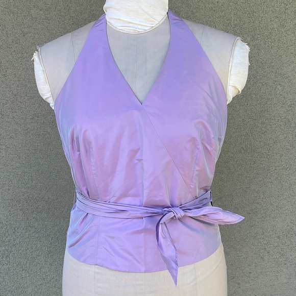 Ann Taylor Y2K 2000s iridescent halter wrap top - Picture 3 of 8